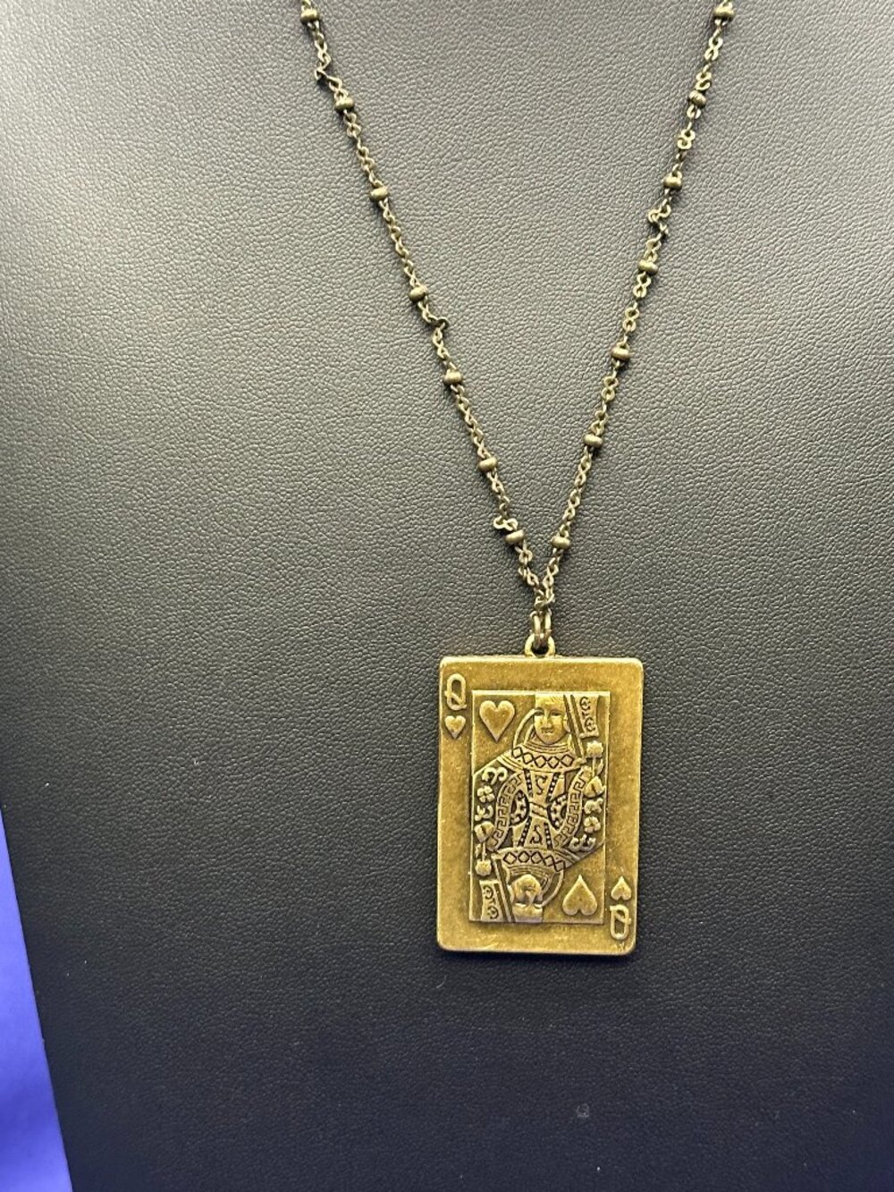 VTG Brass Reversible Queen of Hearts/Lovebirds Pendant Necklace - Picture 4 of 12